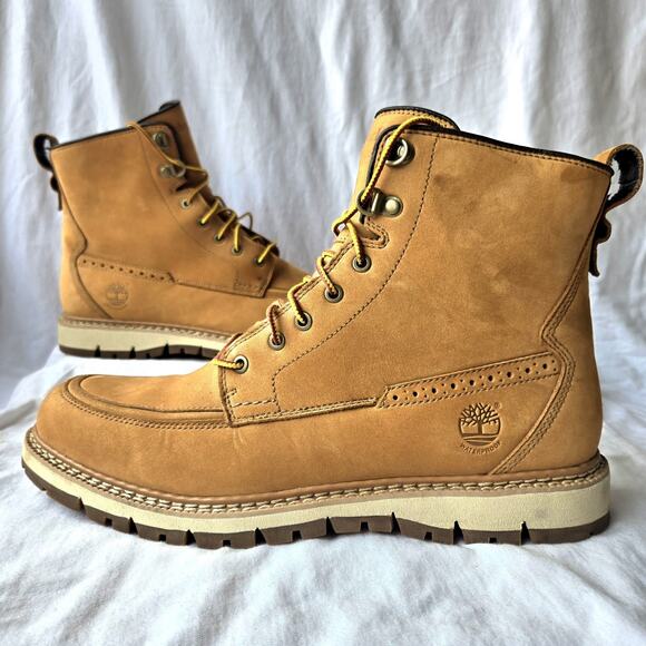 Timberland Britton Hill Men's Leather Waterproof Moc Toe Boots Wheat Size 9.5